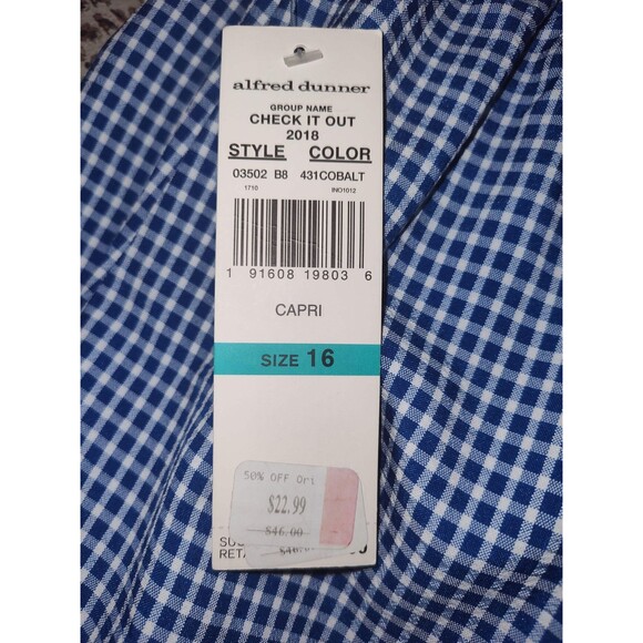 Alfred Dunner Blue Checkered Capri Pants - size 16 - Picture 3 of 3